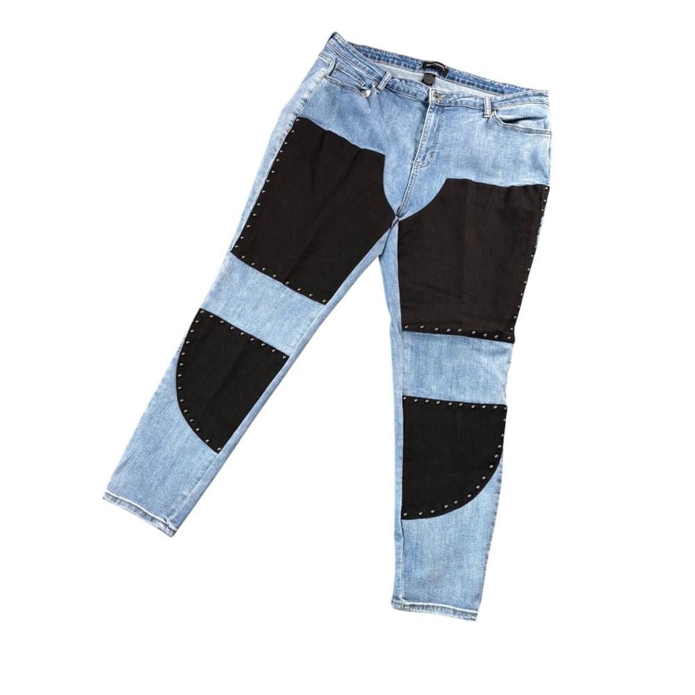 Ashley Stewart Patchwork Studded Jeans 20 Y2K Statement Streetwear‎ Denim
